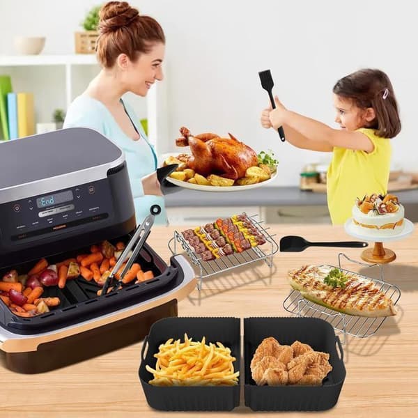 14 Delar Silikon Tillbehör Air Fryer, Silikon Form Air Fryer - 1×10.4L + 2×5.2L - för Ninja Foodi Flex 10.4 L AF500EU