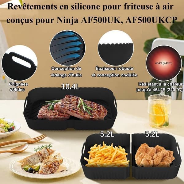 14 Delar Silikon Tillbehör Air Fryer, Silikon Form Air Fryer - 1×10.4L + 2×5.2L - för Ninja Foodi Flex 10.4 L AF500EU