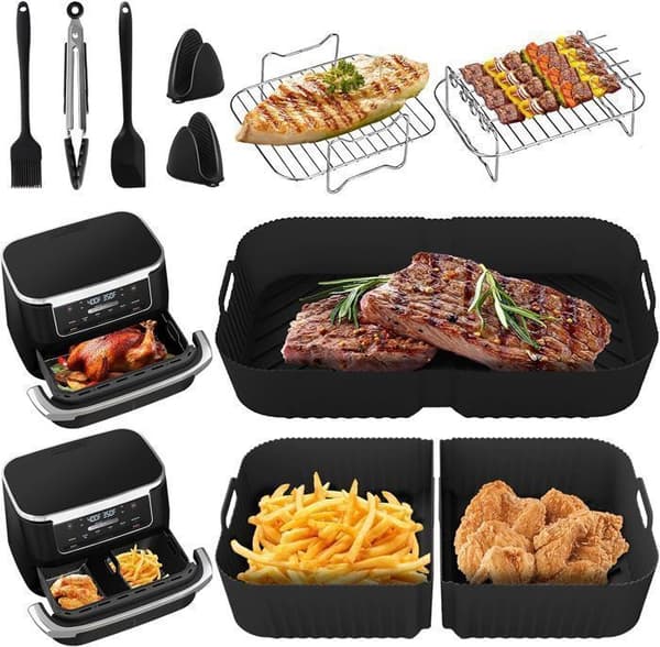 14 Delar Silikon Tillbehör Air Fryer, Silikon Form Air Fryer - 1×10.4L + 2×5.2L - för Ninja Foodi Flex 10.4 L AF500EU