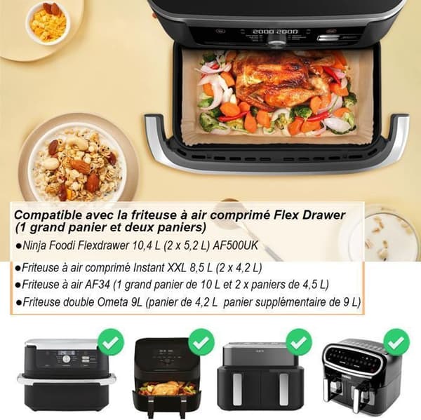150 Stycken Papperslagning för Air Fryer, Tillbehör för Air Fryer, för Ninja Foodi FlexDrawer Air Fryer 10,4L, för Ninja 10,4L AF500EU