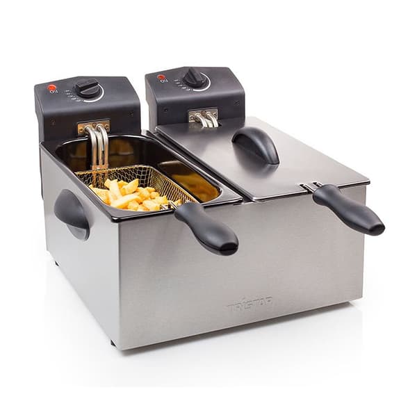 Tristar FR-6937 dubbel fritös - Kapacitet 2 x 3L - Dubbel termostat - Kall zon Svart, Rostfritt stål