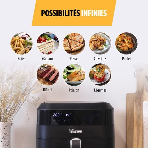Airfryer Tristar FR-6999 - 1,5 kg pommes frites - 10 program - Minnesfunktion - Plast - Svart - 6 L