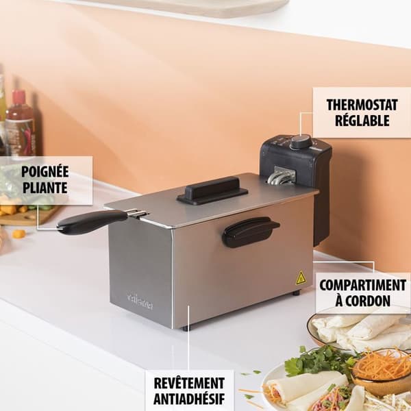 Tristar FR-6946 Fritös - Kallzon - Justerbar termostat - 2000 W - Rostfritt stål - Rostfritt stål/Svart - 3 L