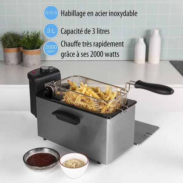 Tristar FR-6946 Fritös - Kallzon - Justerbar termostat - 2000 W - Rostfritt stål - Rostfritt stål/Svart - 3 L