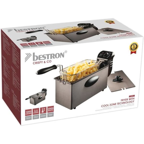 Bestron Oil-fritös med kallzonsteknik, 3,5 liter, Med temperaturregulator, 2000 Watt, Färg: antracit