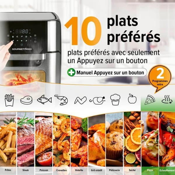 Luftfritör - GOURMETmaxx - XXL Ugn - 12 l - 1800 W - Pekskärm, rotisserie