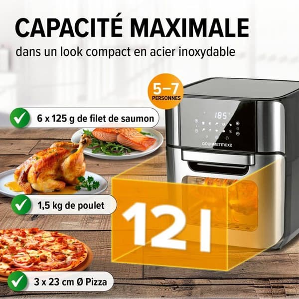 Luftfritör - GOURMETmaxx - XXL Ugn - 12 l - 1800 W - Pekskärm, rotisserie