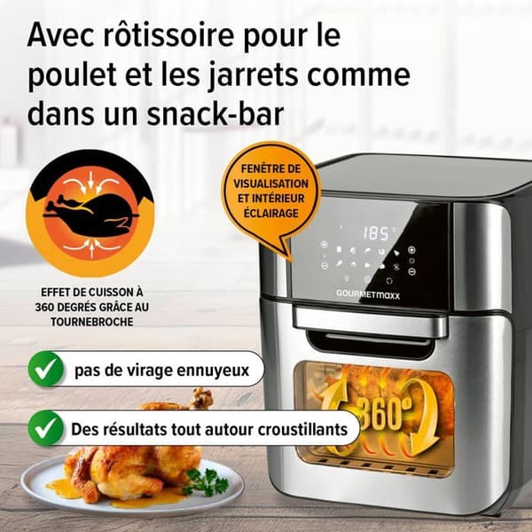Luftfritör - GOURMETmaxx - XXL Ugn - 12 l - 1800 W - Pekskärm, rotisserie