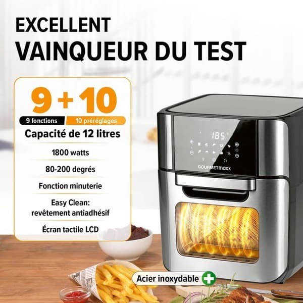 Luftfritör - GOURMETmaxx - XXL Ugn - 12 l - 1800 W - Pekskärm, rotisserie