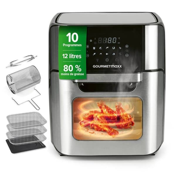 Luftfritör - GOURMETmaxx - XXL Ugn - 12 l - 1800 W - Pekskärm, rotisserie