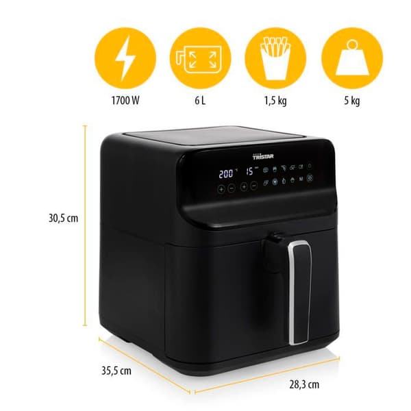Tristar elektrisk fritös - FR-9025 - digital airfryer - 6 L - 1,5 kg pommes frites - 10 program eller manuella inställningar
