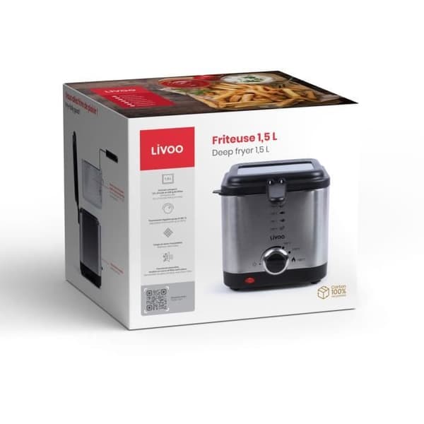 Fritös 1,5 L - LIVOO - DOC240 - 900W - 1,5L - Fast non-stick skål - Korg i kromat stål - Justerbar termostat
