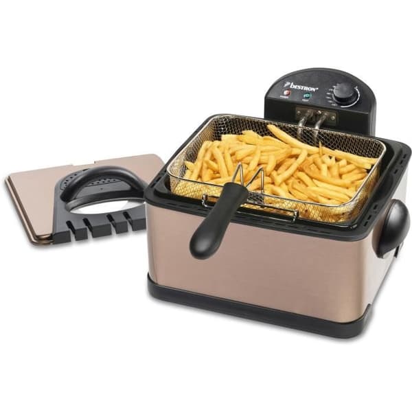 Bestron XL Oil Fryer med 3 frityrkorgar, Inkluderar kallzonsteknik och avtagbar oljetank, Koppar
