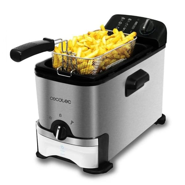 Cecotec CleanFry 3000 elektrisk fritös 2180 W, 3 L i rostfritt stål med OilCleaner-filter, Lock med fönster för kontroll Svart, Rostfritt stål