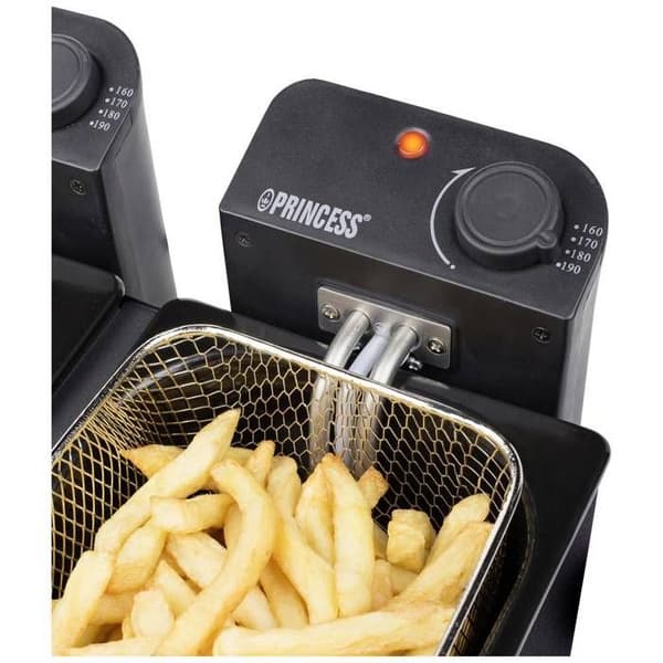 Princess 183028 elektrisk fritös med dubbeltank - 6 L - 8 portioner - 1,2 kg - 3600 W - Svart