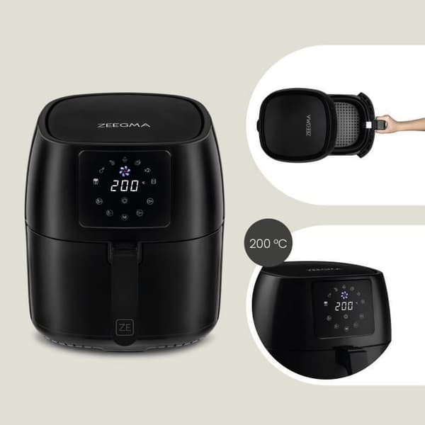 ZEEGMA Knapper Pro - Oljefri fritös - Quick Air 1400W - 3,5L - 7 program - LCD pekskärm - Teflonöverdrag - Svart