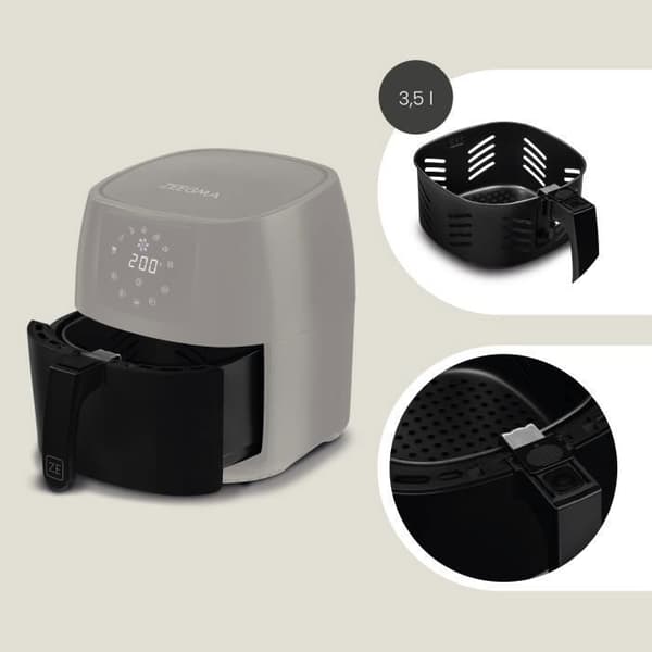 ZEEGMA Knapper Pro - Oljefri fritös - Quick Air 1400W - 3,5L - 7 program - LCD pekskärm - Teflonöverdrag - Svart