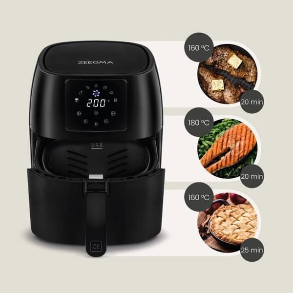 ZEEGMA Knapper Pro - Oljefri fritös - Quick Air 1400W - 3,5L - 7 program - LCD pekskärm - Teflonöverdrag - Svart