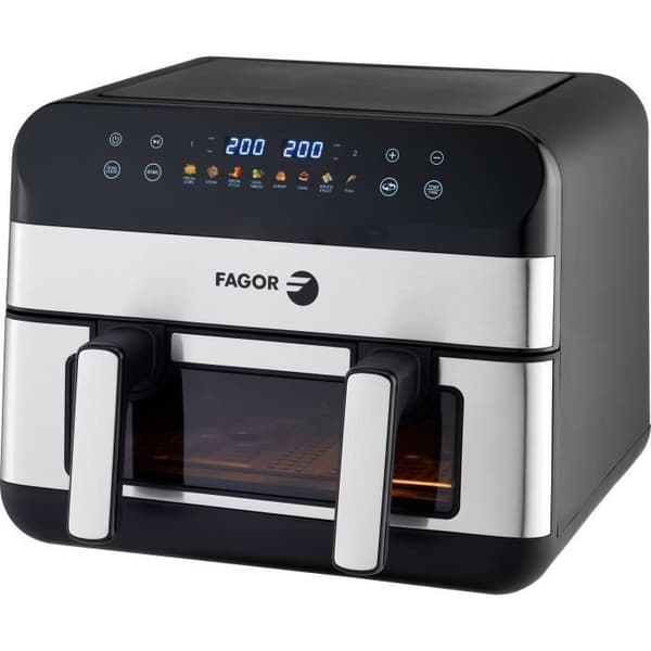 FAGOR Öljytön Friteerauskeitin - Airfryer FGF10 - 10 litran tilavuus - 4,5 litran kaksoissäiliöt - irrotettava väliseinä - 2400 W