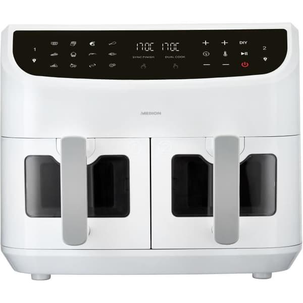 Kuumailmakeitin - MEDION - P20 XXL Twin - 2600 W - 2 koria - 9 ohjelmaa - Valkoinen Valkoinen