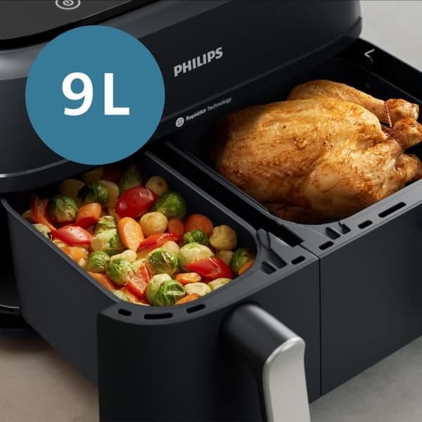 PHILIPS Airfryer NA351/00 - 9L dobbelttank - 8 madlavningsprogrammer - 2750W