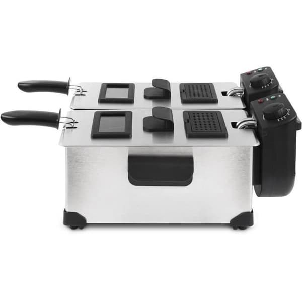HKoeNIG Friteerauskeitin - DFX600 - Tuplasäiliö 2x3L - Itsenäiset termostaatit - Irrotettavat korit - Ruostumatonta terästä - 3600W