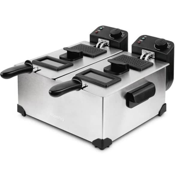HKoeNIG Friteerauskeitin - DFX600 - Tuplasäiliö 2x3L - Itsenäiset termostaatit - Irrotettavat korit - Ruostumatonta terästä - 3600W