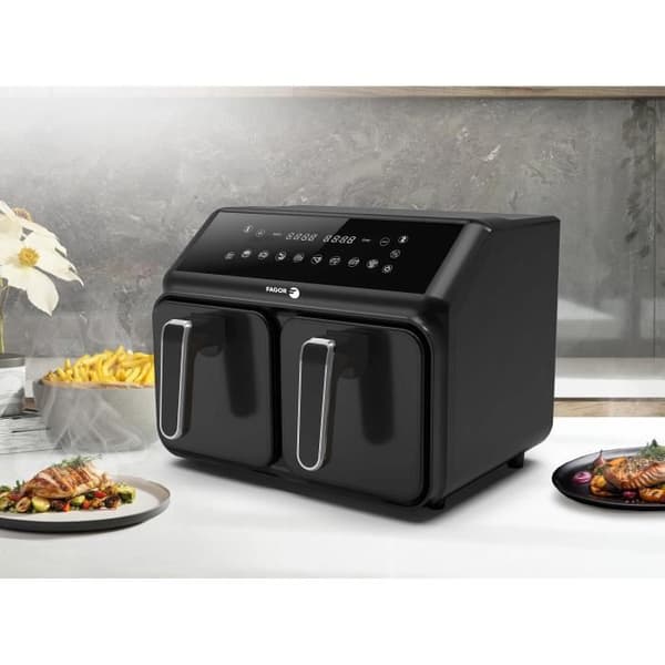 FAGOR Öljytön Friteerauskeitin - Airfryer FG2X4L - 8 litran tilavuus - Kaksi 4 litran säiliötä - 8 kypsennysohjelmaa - 2200 W