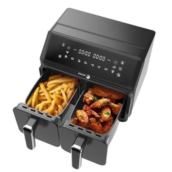 FAGOR Öljytön Friteerauskeitin - Airfryer FG2X4L - 8 litran tilavuus - Kaksi 4 litran säiliötä - 8 kypsennysohjelmaa - 2200 W