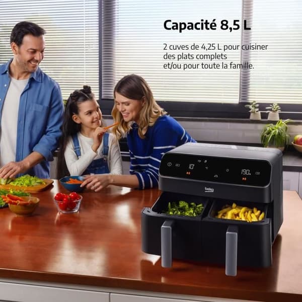 Multifunktions varmluftsfritös - BEKO - FRL5388B - 2400 W - 8,5 L för 2 kg pommes frites - 2 tankar (2 x 4,5 L) - Svart