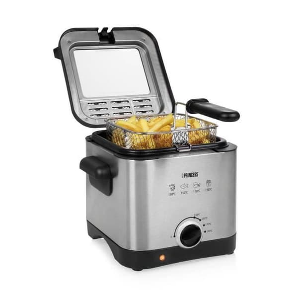 Princess 182612 Fritös 1000 W non-stick beläggning, överhettningsskydd silver, svart