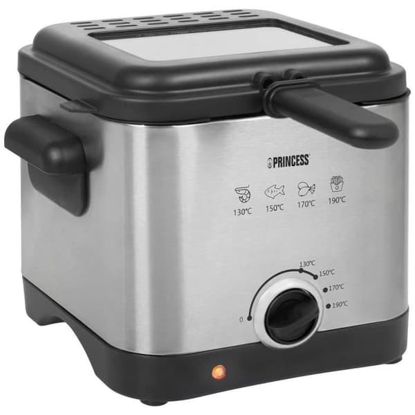 Princess 182612 Fritös 1000 W non-stick beläggning, överhettningsskydd silver, svart Svart, Rostfritt stål