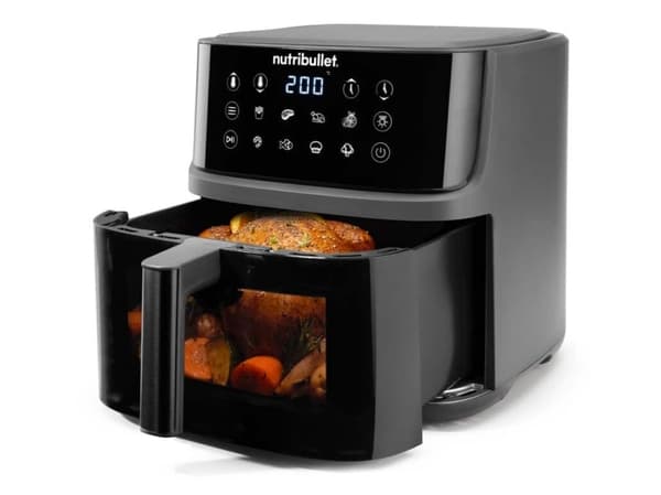Nutribullet CRISPLITE VISION air fryer (black/silver, 2,000 watts, 8-liter basket, with viewing window)