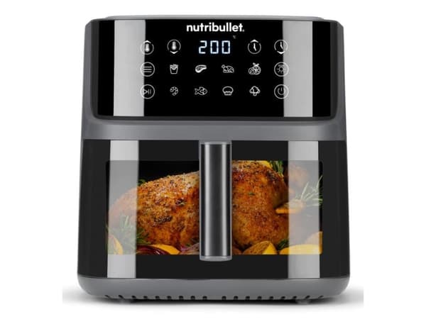 Nutribullet CRISPLITE VISION air fryer (black/silver, 2,000 watts, 8-liter basket, with viewing window) Svart