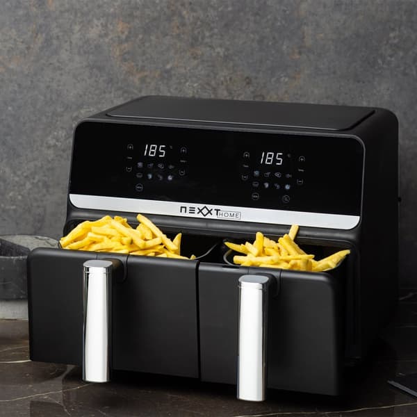 Nexxt Kaksinkertainen Airfryer – Kuumailmakuivain – 5,5 + 3,5 litraa – Kosketusnäyttö – Musta