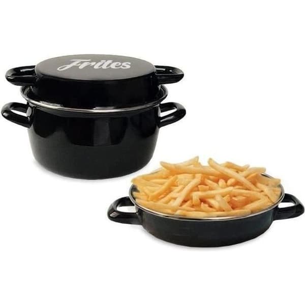 26 cm svart emaljerad fritös med korg och glaslock
