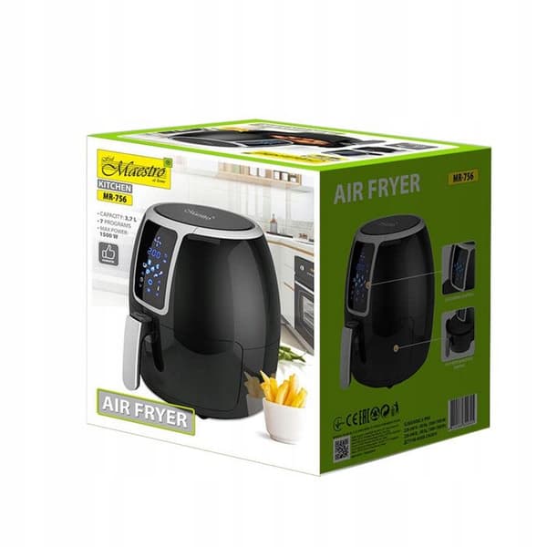 Fritös utan fett Maestro, luftfritöskök, 1500W, 3.7L, svart, MR-756
