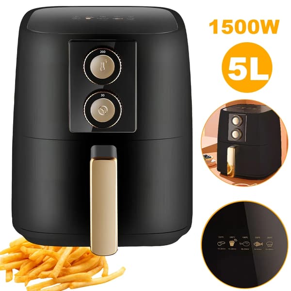 Elektrisk Air Fryer, 360° Cirkulerende Varm Luft, Intelligent Temperaturkontrol,EU, 5L 1500W