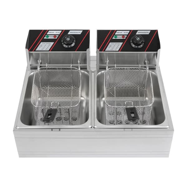 Elektrisk Fritös, Dubbel Tankkapacitet, Oberoende Temperaturkontroll,Silver