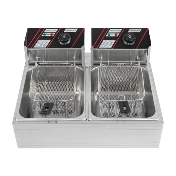 Elektrisk Fritös, Dubbel Tankkapacitet, Oberoende Temperaturkontroll,Silver