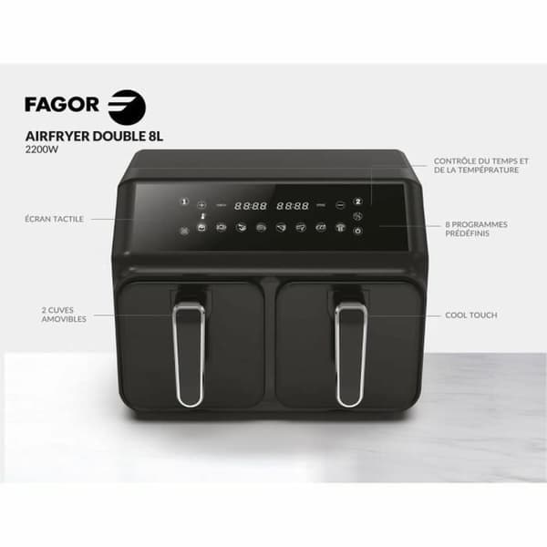 Airfryer Fagor FG2X4L Musta noir 2200 W 8 L