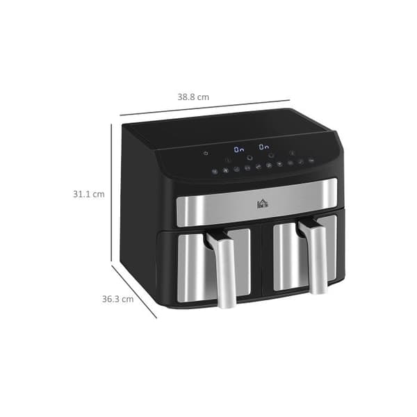 HOMCOM 8L Dubbelkammarfritös med 10 program, 2400 Watt luftfritös, svart