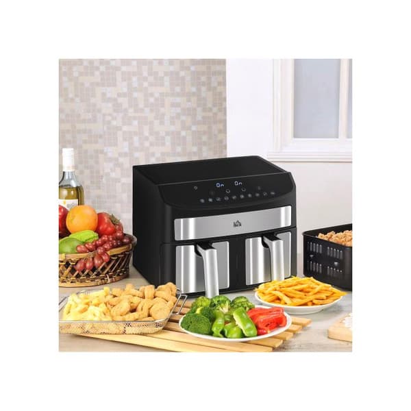 HOMCOM 8L Dubbelkammarfritös med 10 program, 2400 Watt luftfritös, svart