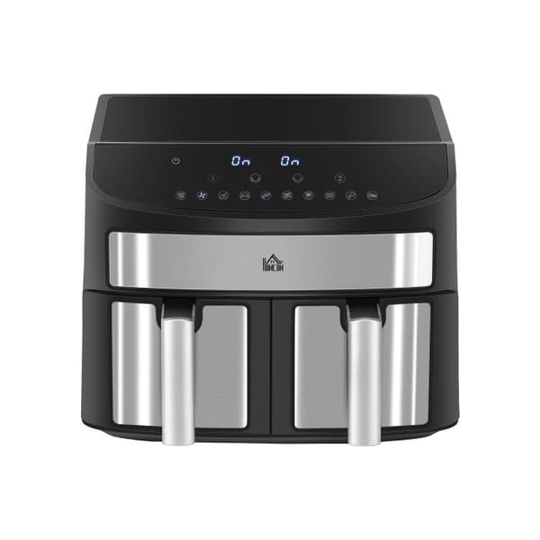 HOMCOM 8L Dubbelkammarfritös med 10 program, 2400 Watt luftfritös, svart