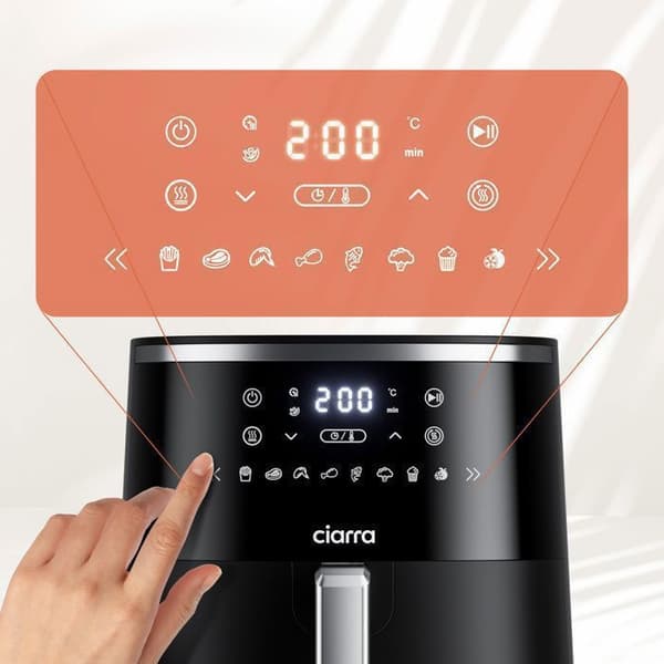 Fritös utan olja CIARRA 5L 8 program 1500W 200°C Airfryer LED-skärm CDAF1AB