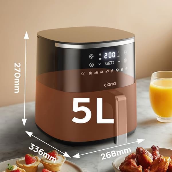 Fritös utan olja CIARRA 5L 8 program 1500W 200°C Airfryer LED-skärm CDAF1AB