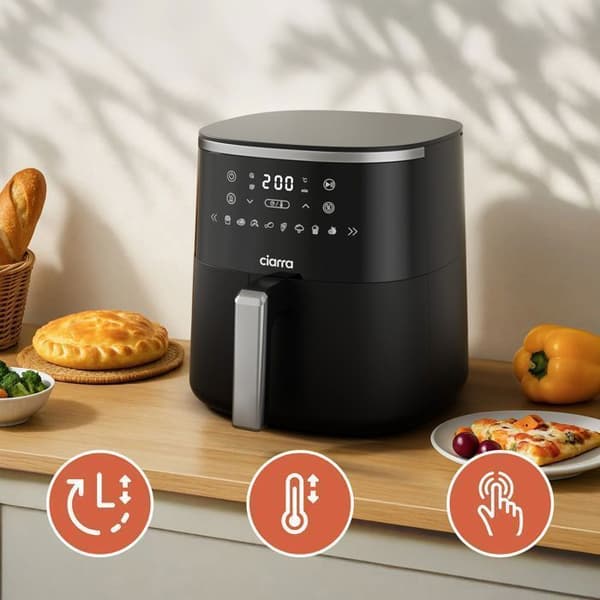 Fritös utan olja CIARRA 5L 8 program 1500W 200°C Airfryer LED-skärm CDAF1AB
