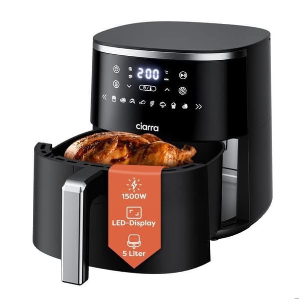 Fritös utan olja CIARRA 5L 8 program 1500W 200°C Airfryer LED-skärm CDAF1AB