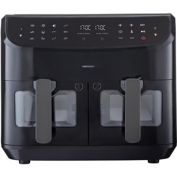 Varmluftsfritös - MEDION - P20 XXL Twin - 2600 W - 2 korgar - 9 program - Svart Svart