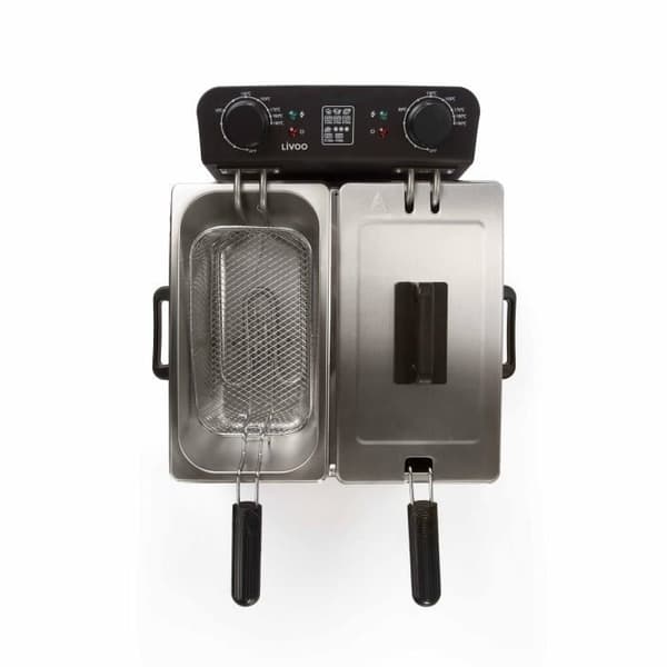 LIVOO DOC217 Tuplarasvakeitin - 2 x 3 L - Ruostumaton teräs 3300W - Musta + Harmaa